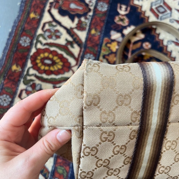 GUCCI GG Canvas Sherry Line Tote Bag Beige Black 139260 - Picture 6 of 16